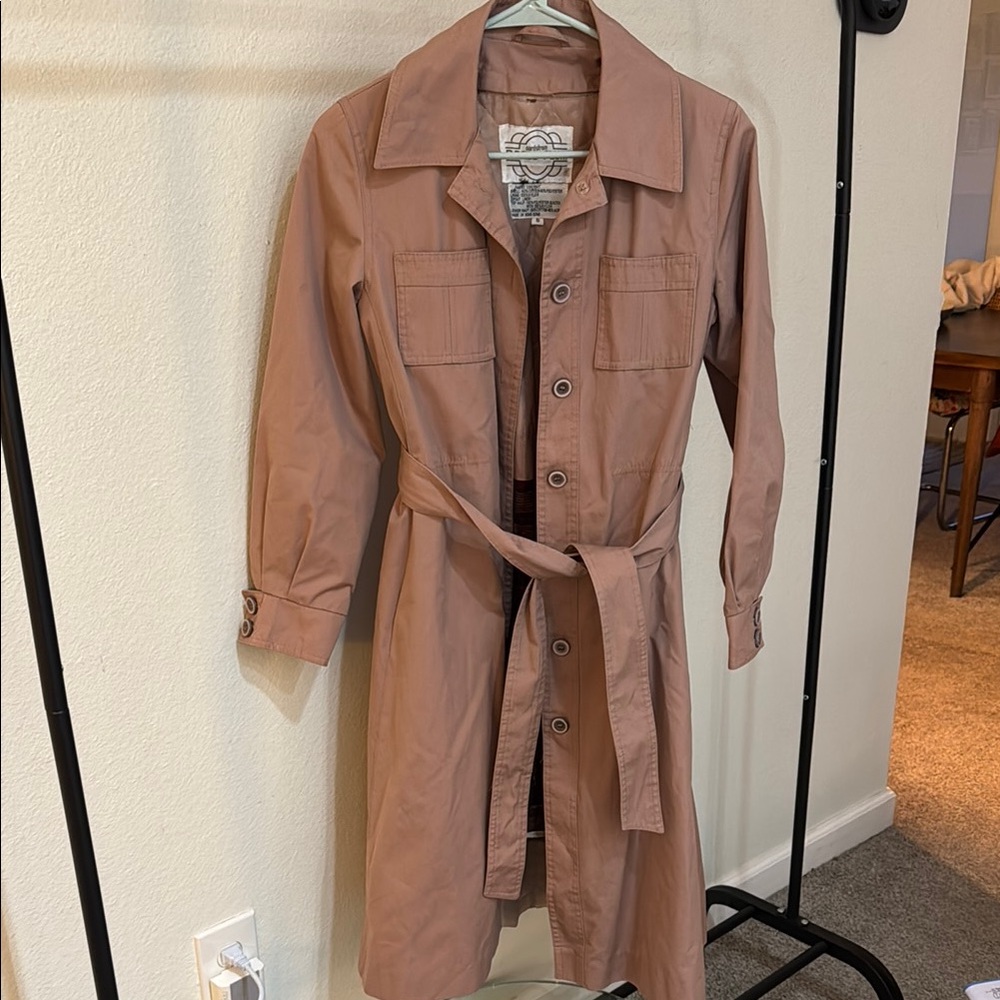 Vintage Nordstrom Brass Plum Trench Coat with Classic Collar and Matching Belt
